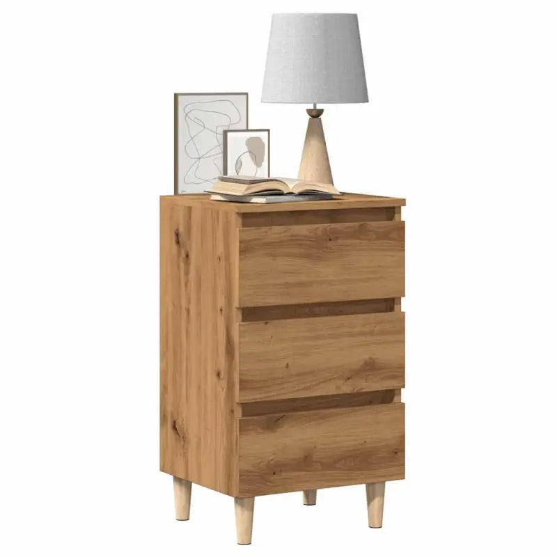 Nachtkastje in grijs sonoma met houten poten en Scandinavische charme - artisanaal eikenkleurig / 1 - Nachtkastjes