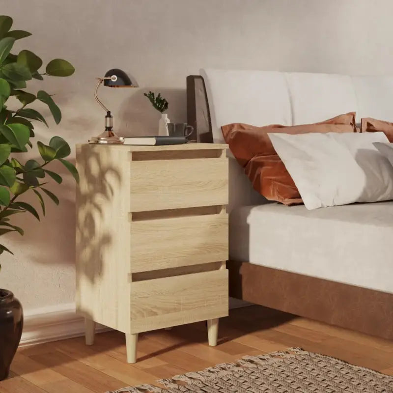 Nachtkastje in grijs sonoma met houten poten en Scandinavische charme - Sonoma eiken / 1 - Nachtkastjes