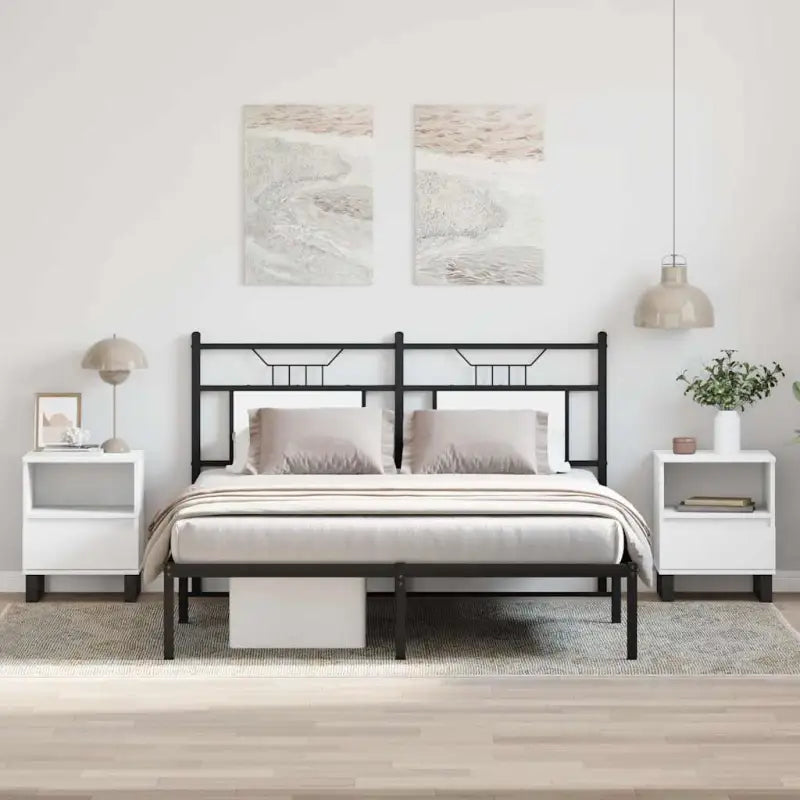 Nachtkastje met bewerkt hout en metalen poten voor een strak interieur - Wit / 2 - Nachtkastjes