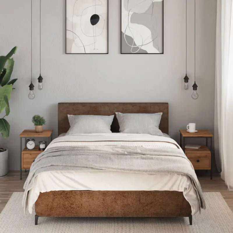 Nachtkastje met bewerkt hout en verstelbare poten voor een tijdloze uitstraling - artisanaal eikenkleurig / 2