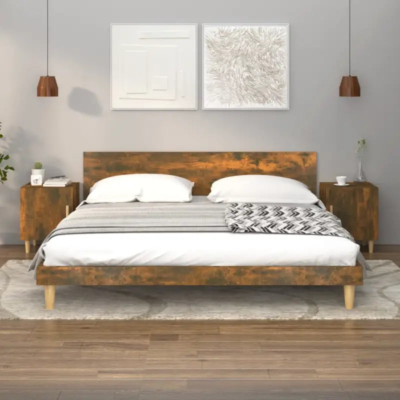 Nachtkastje met hoogglans wit bewerkt hout en elegant ontwerp - Gerookt eiken / 2 - Nachtkastjes