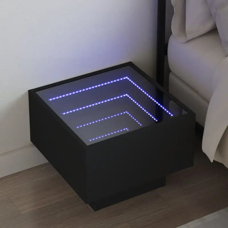 Nachtkastje met infinity LED en bewerkt hout voor een stijlvolle kamer - Zwart / 1 - Nachtkastjes