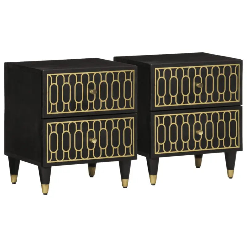 Nachtkastje met massief mangohout en houten poten voor tijdloze stijl - Zwart / 2 - Nachtkastjes