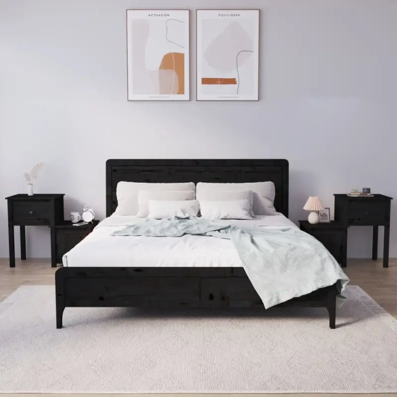 Nachtkastje van massief grenenhout met strak en klassiek ontwerp - Zwart / 2 - Nachtkastjes