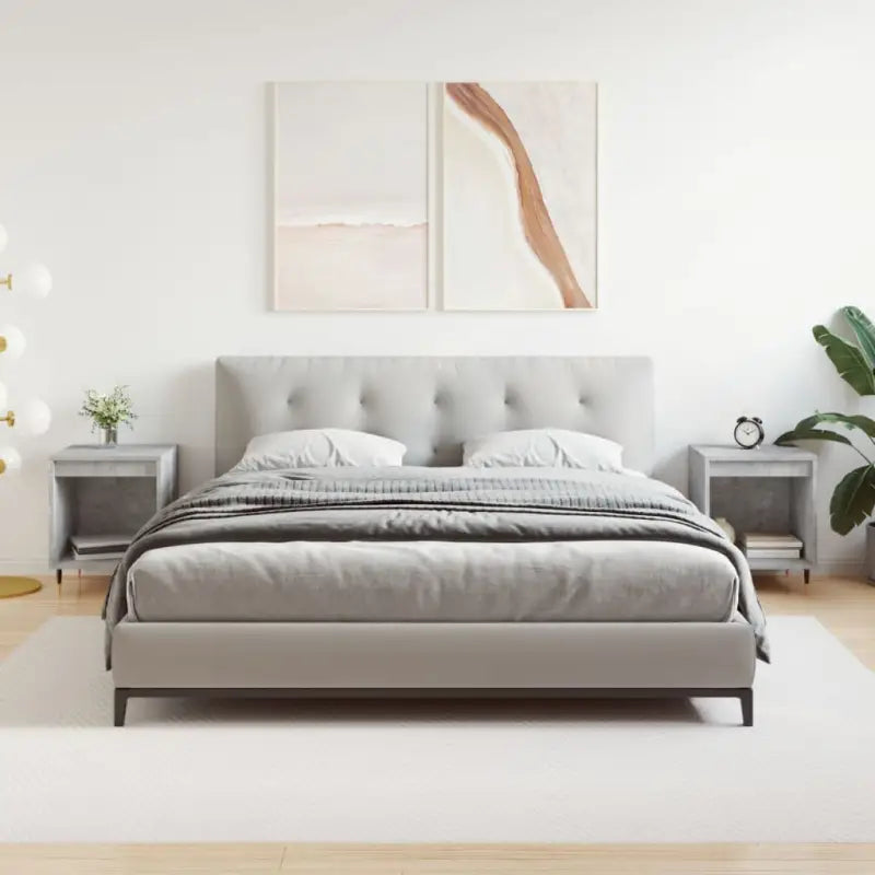 Nachtkastjes met bewerkt hout en metalen poten in een strak design - Betongrijs / 2 - Nachtkastjes