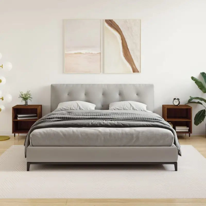 Nachtkastjes van bewerkt hout in hoogglans wit met elegant design - bruin eikenkleur / 2 - Nachtkastjes