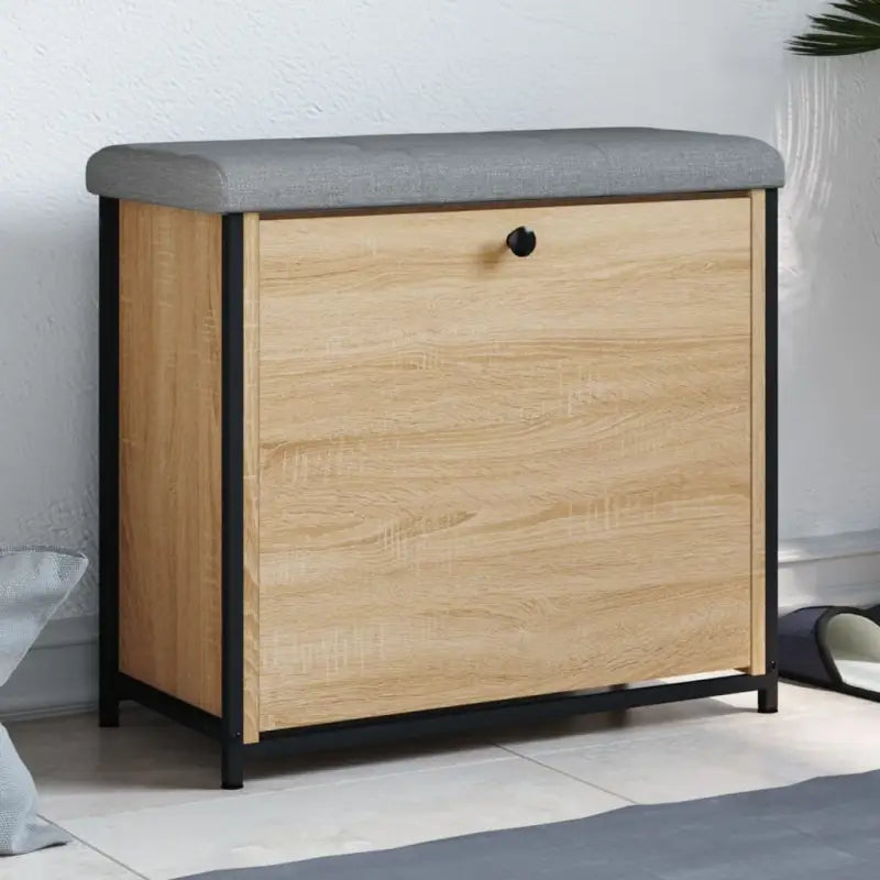 Opberg- en halbankje met stevige houten schoenenbank - Sonoma eiken / 62 x 32 x 56 cm - Opberg- & halbankjes