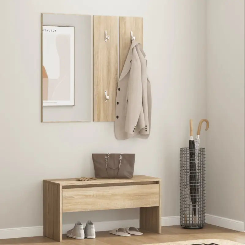 Opberg en halbankjes in Sonoma Eiken bewerkt hout voor een warme hal - Opberg- & halbankjes