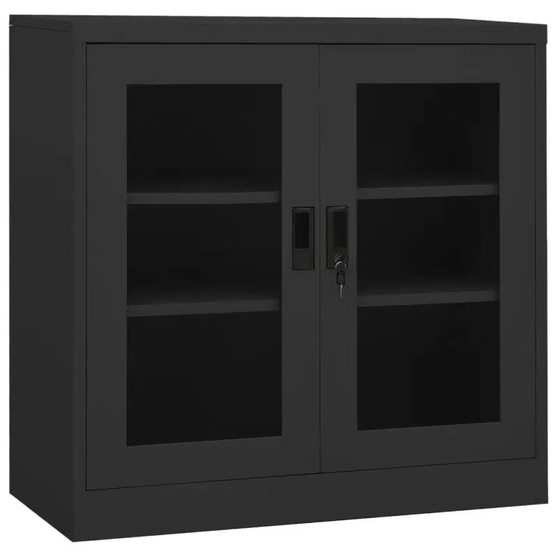 Opbergkast met verstelbare schappen en gehard glas voor documentenstorage - Antraciet / 90 x 40 x 90 cm / 1