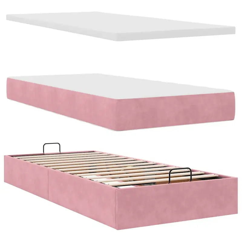 Ottomaan bed met ruime opbergruimte en zacht roze materiaal - Bedden & bedframes