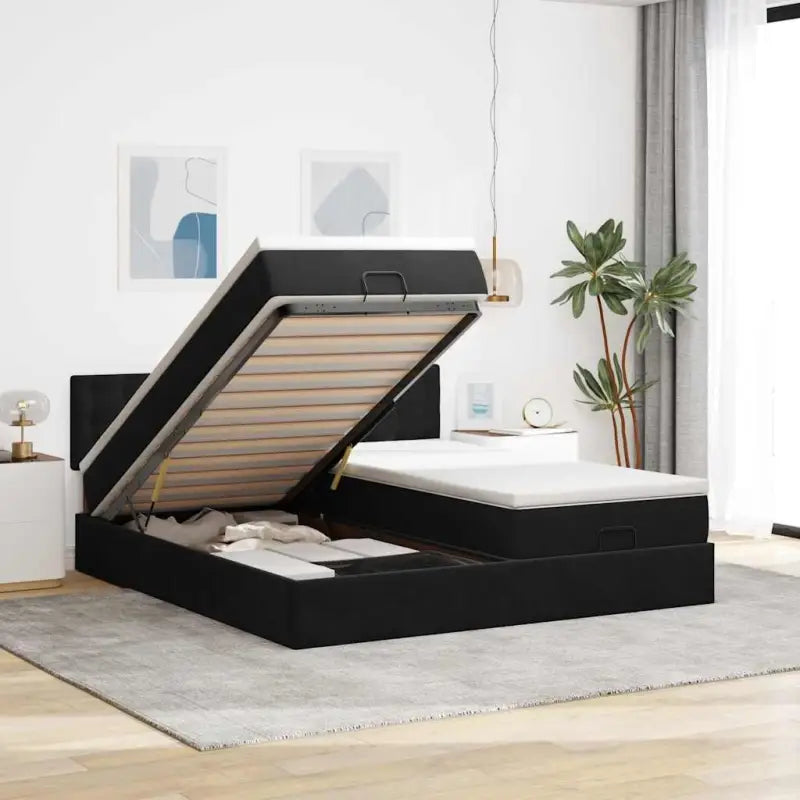 Ottomaan bed met ruime opbergruimte en zacht roze materiaal - Zwart / 200 x 200 cm / Knopen - Bedden & bedframes