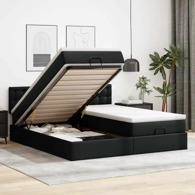 Ottomaan bed met ruime opbergruimte en zwart materiaal voor comfortabele nachten - Zwart / 200 x 200 cm - Bedden &