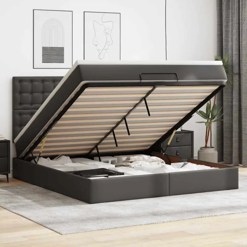 Ottomaan bed met ruime opbergruimte in grijs materiaal - Zwart / 180 x 200 cm - Bedden & bedframes