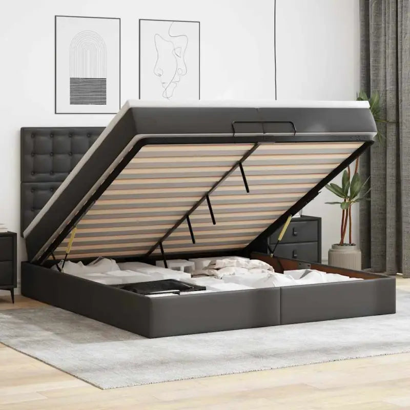 Ottomaan bed met ruime opbergruimte in grijs materiaal - Zwart / 200 x 200 cm - Bedden & bedframes