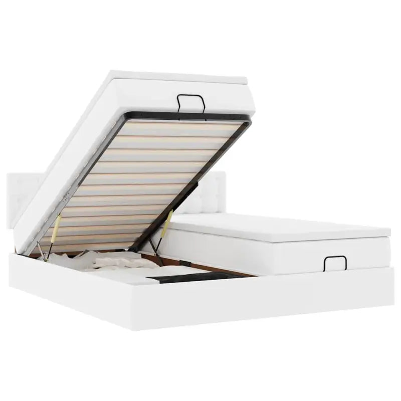 Ottomaans bed met wit materiaal en ruime opbergruimte - Bedden & bedframes