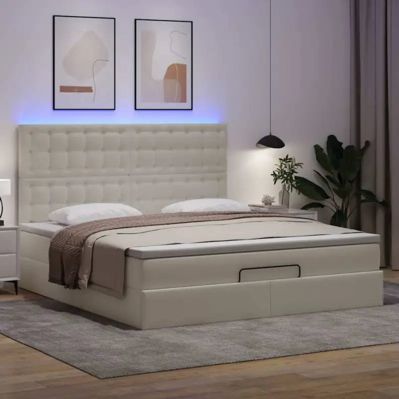 Ottomaanse bed met matras in wit materiaal en ruime opbergruimte - Bedden & bedframes