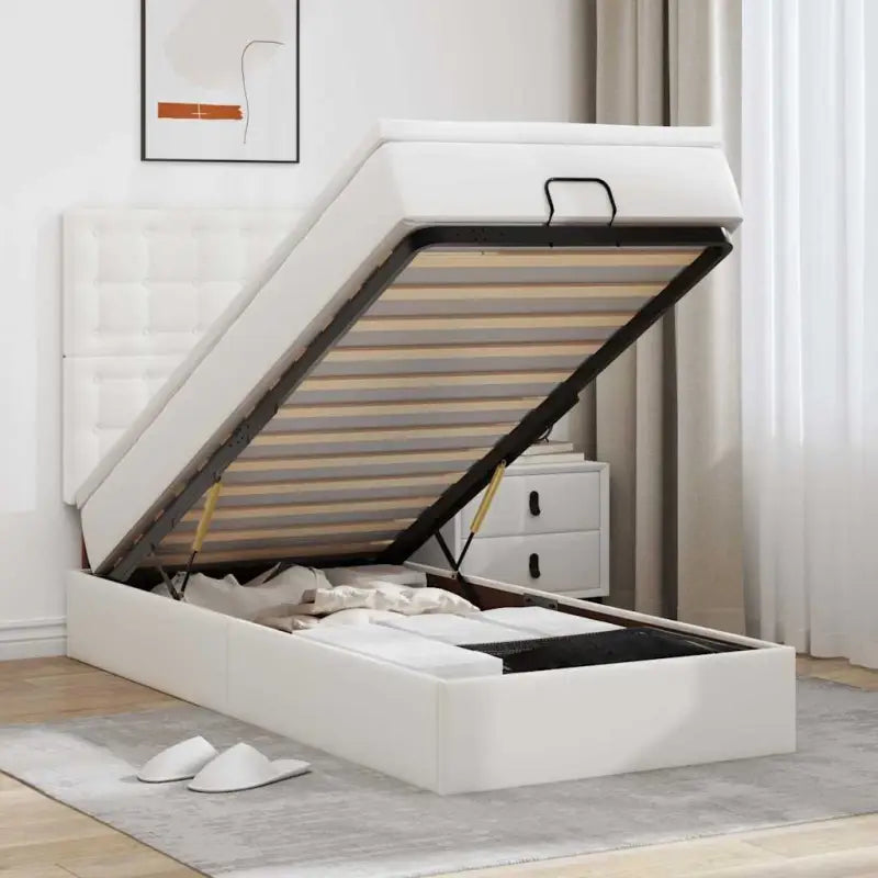 Ottomaanse bed met matras in wit materiaal en ruime opbergruimte - Wit / 100 x 200 cm - Bedden & bedframes