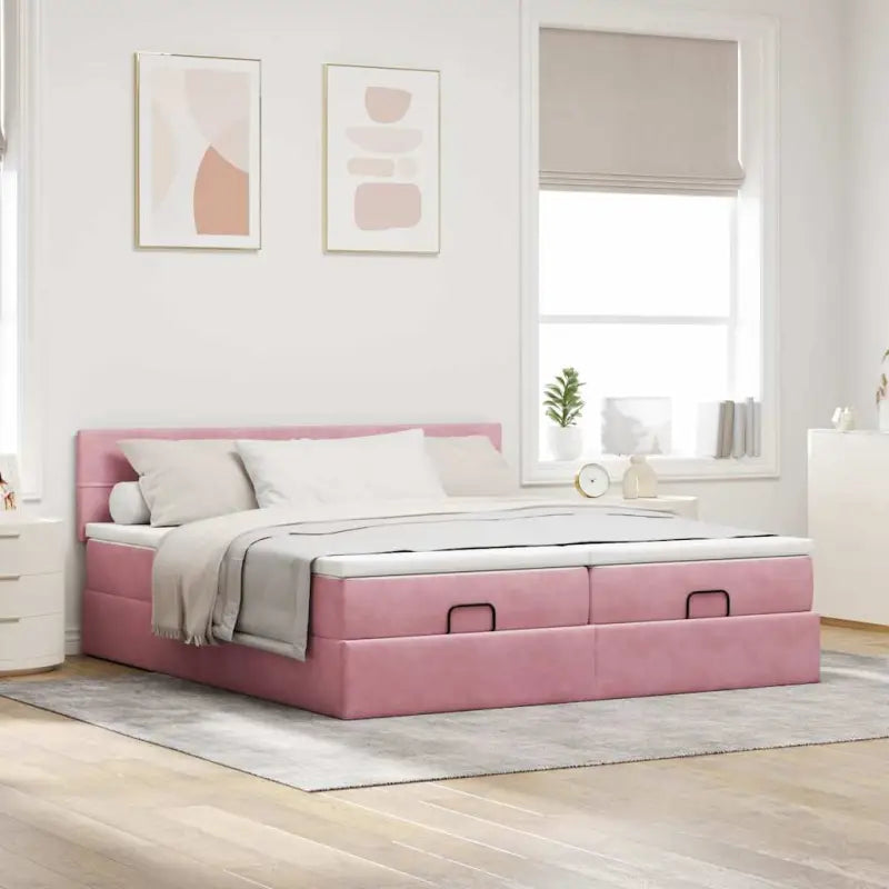 Ottomaanse bed met ruime opbergruimte en roze materiaal vulling - Bedden & bedframes