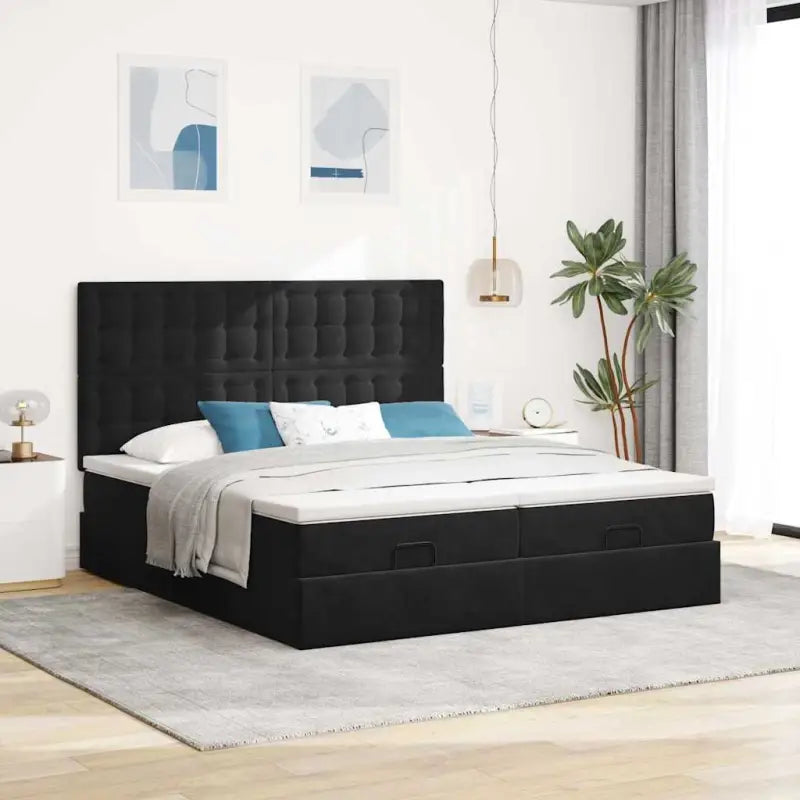 Ottomaanse bed met ruime opbergruimte en zwart materiaal - Bedden & bedframes