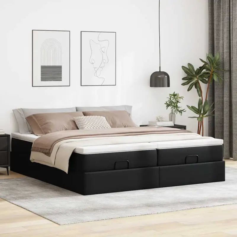Ottomaanse bed met ruime opbergruimte en zwart materiaal - Bedden & bedframes
