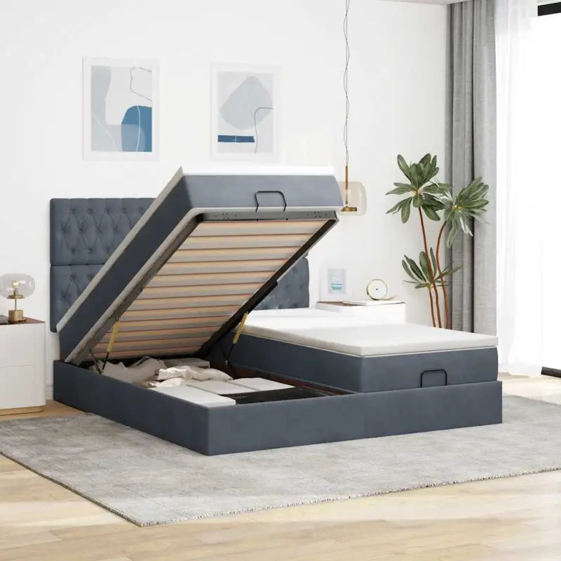 Ottomaanse bed met ruime opbergruimte en zwart materiaal - Donkergrijs / 160 x 200 cm / Getuft ontwerp - Bedden &