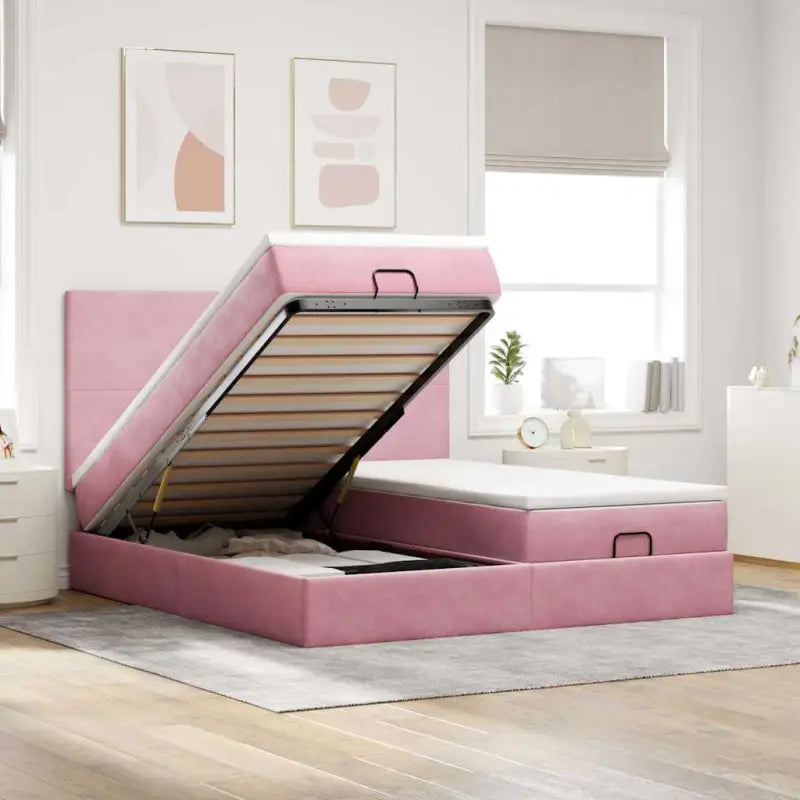 Ottomaanse bed met ruime opbergruimte en zwart materiaal - Roze / 180 x 200 cm / Effen ontwerp - Bedden & bedframes