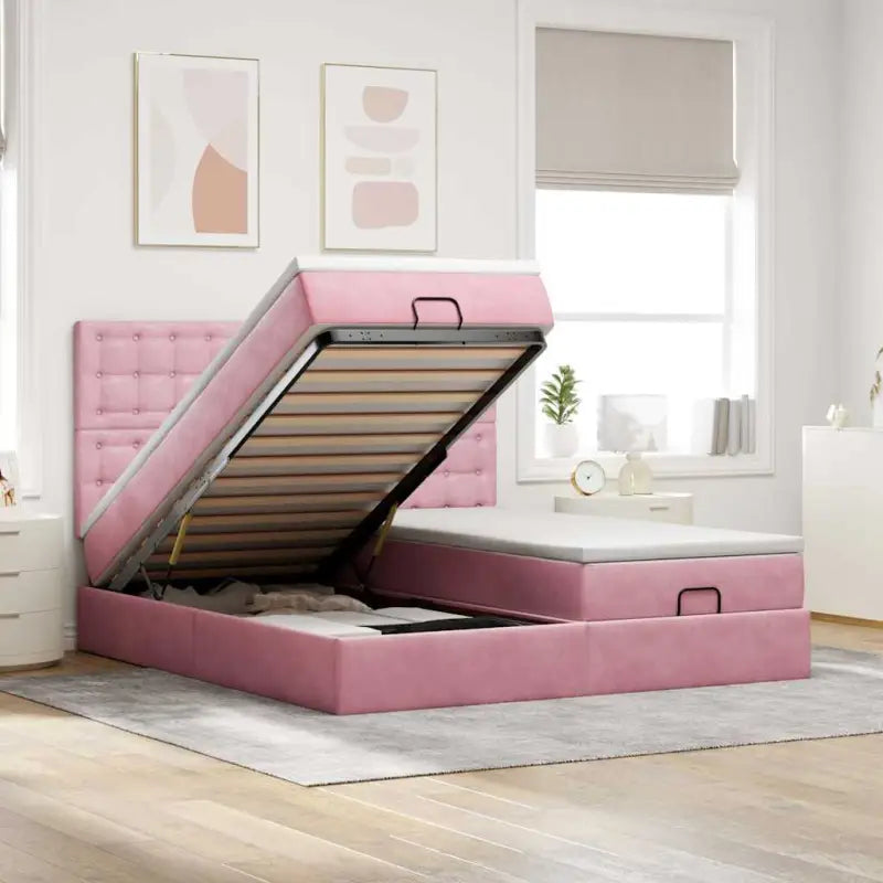 Ottomaanse bed met ruime opbergruimte en zwart materiaal - Roze / 200 x 200 cm / knopen - Bedden & bedframes