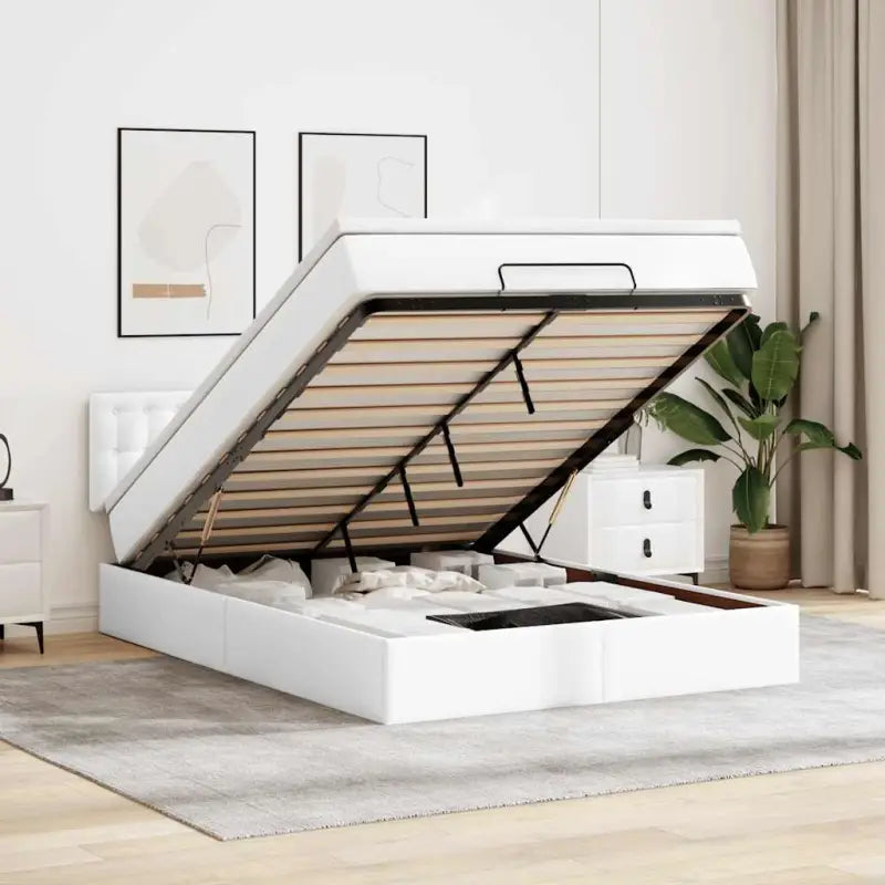 Ottomaanse bed met ruime opbergruimte en zwart materiaal voor comfort - Wit / 140 x 200 cm - Bedden & bedframes