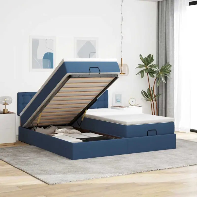 Ottomaanse bed met ruime opbergruimte en zwart materiaal voor comfort - Blauw / 200 x 200 cm / Knopen - Bedden &