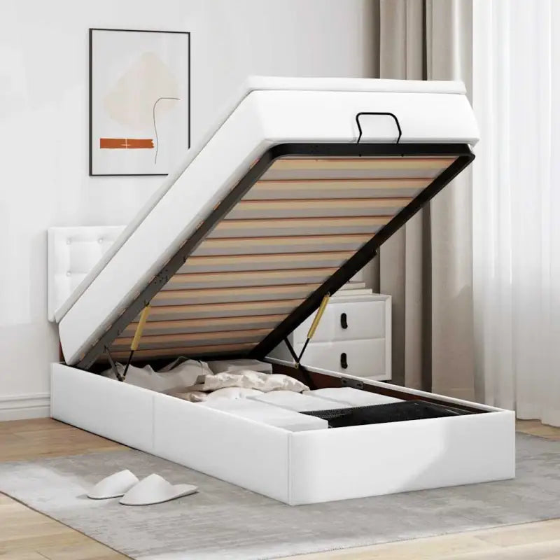 Ottomaanse bed met ruime opbergruimte en zwart materiaal voor comfort - Wit / 90 x 200 cm - Bedden & bedframes