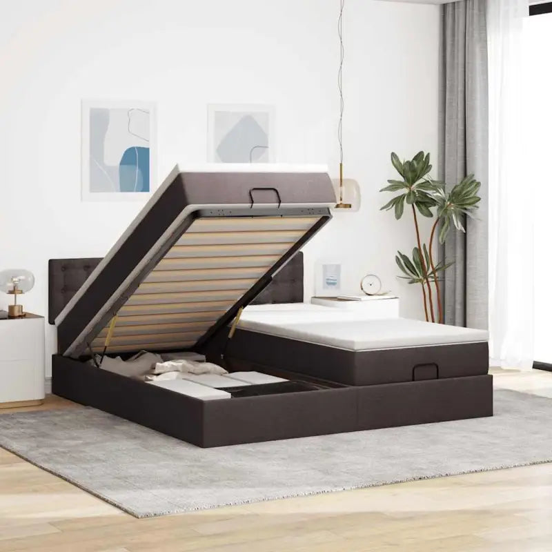 Ottomaanse bed met ruime opbergruimte en zwart materiaal voor comfort - Donkerbruin / 180 x 200 cm / Knopen - Bedden &