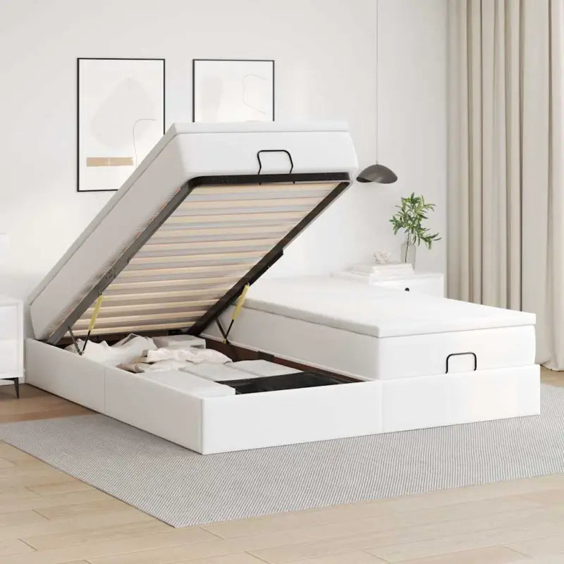 Ottomaanse bed met ruime opbergruimte en zwart materiaal - Wit / 200 x 200 cm - Bedden & bedframes
