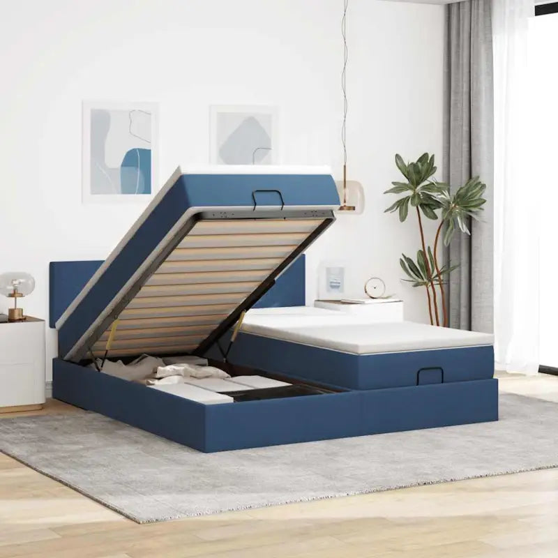 Ottomaanse bed met ruime opbergruimte in lichtgrijs materiaal - Blauw / 200 x 200 cm / Effen ontwerp - Bedden &