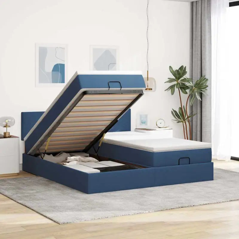 Ottomaanse bed met ruime opbergruimte in lichtgrijs materiaal - Blauw / 160 x 200 cm / Effen ontwerp - Bedden &