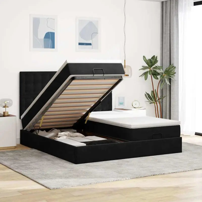 Ottomaanse bed met ruime opbergruimte in zwart materiaal - Zwart / 200 x 200 cm / knopen - Bedden & bedframes