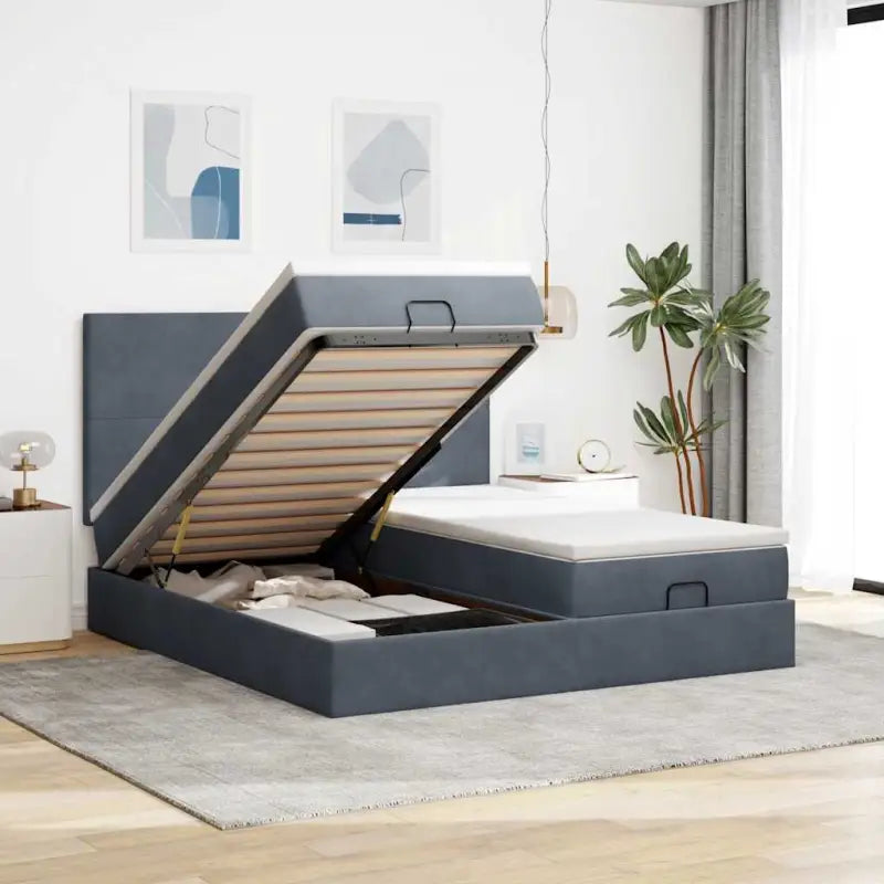 Ottomaanse bed met ruime opbergruimte in zwart materiaal - Donkergrijs / 160 x 200 cm / Effen ontwerp - Bedden &