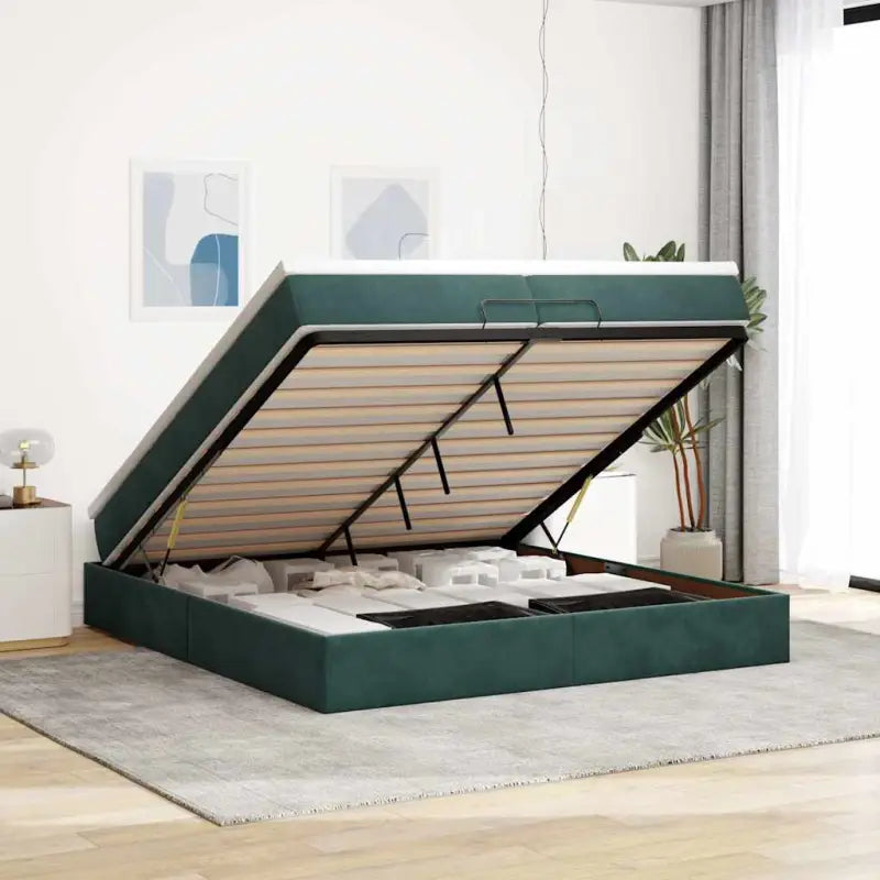 Ottomaanse bed met ruime opbergruimte in zwart materiaal - Donkergroen / 200 x 200 cm - Bedden & bedframes