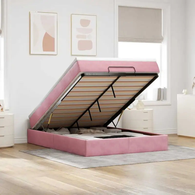 Ottomaanse bed met ruime opbergruimte in zwart materiaal - Roze / 140 x 190 cm - Bedden & bedframes