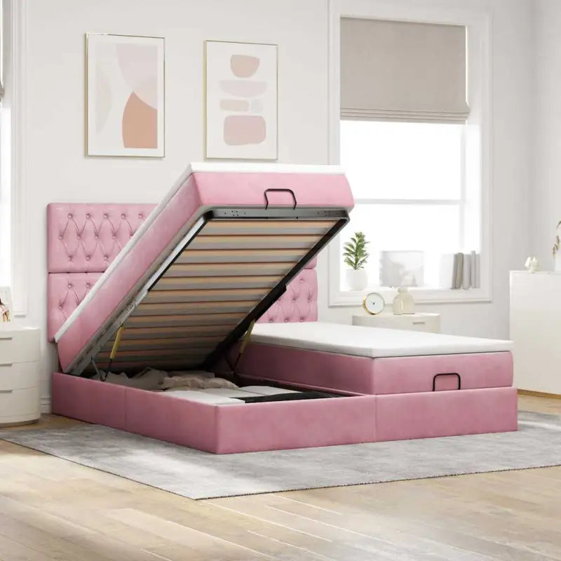 Ottomaanse bed met ruime opbergruimte in zwart materiaal - Roze / 180 x 200 cm / Getuft ontwerp - Bedden & bedframes