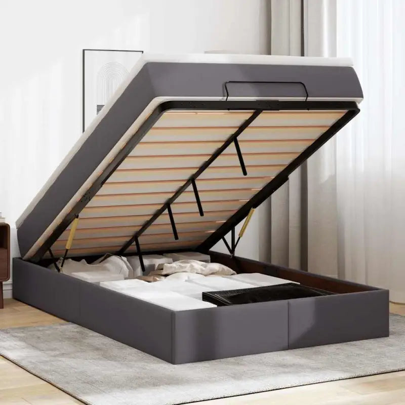 Ottomaanse bed met wit materiaal en ruime opbergruimte - Grijs / 120 x 200 cm - Bedden & bedframes