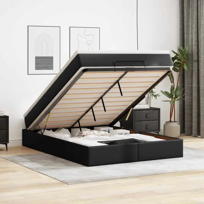 Ottomaanse bed met wit materiaal en ruime opbergruimte - Zwart / 140 x 190 cm - Bedden & bedframes