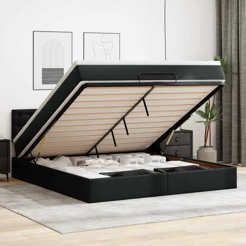Ottomane bed met grijs materiaal en comfortabele schuimvulling - Zwart / 160 x 200 cm - Bedden & bedframes