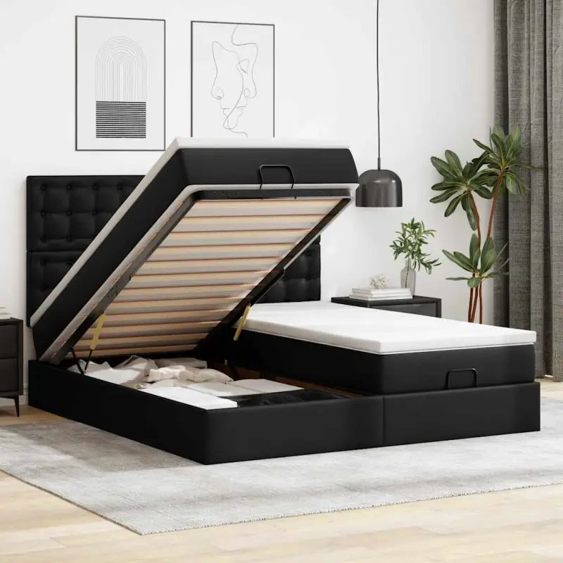Ottomane bed met zwart materiaal en comfortabele vulling - Zwart / 160 x 200 cm - Bedden & bedframes