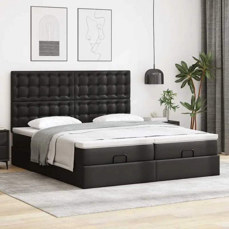 Ottomane bed met zwart materiaal en comfortabele vulling - Bedden & bedframes