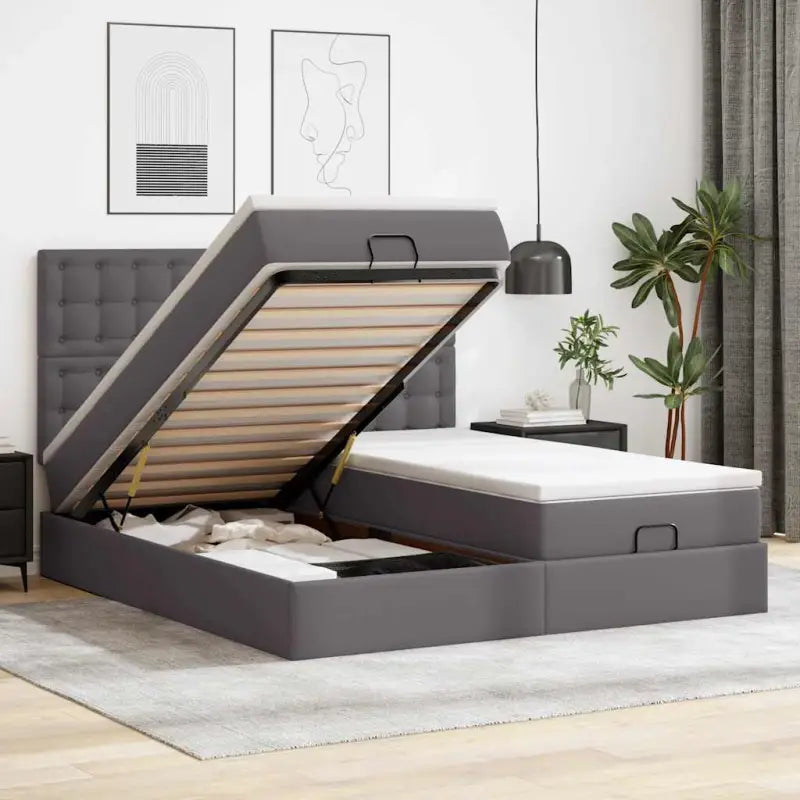 Ottomane bed met zwart materiaal en comfortabele vulling - Grijs / 200 x 200 cm - Bedden & bedframes