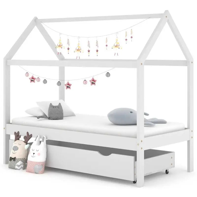 Peuter- en kinderbed met lade van massief grenenhout in boomhutstijl - Wit / 80 x 160 cm / 1 lade - Peuter- &