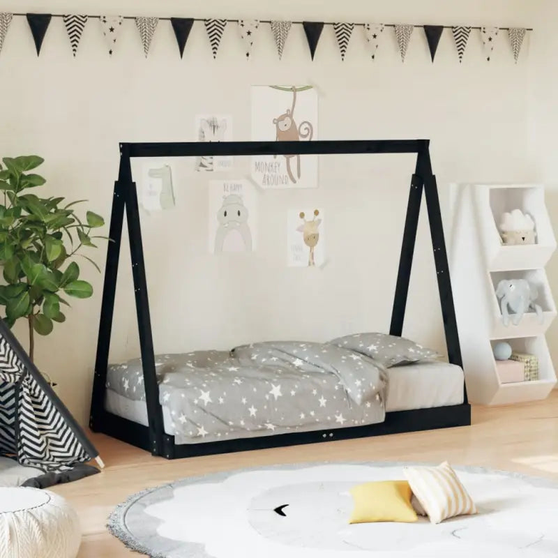 Peuter- En Kinderbed Met Massief Grenenhout Voor Een Knus Thema - Zwart / 70 x 140 cm - Peuter- & kinderbedden