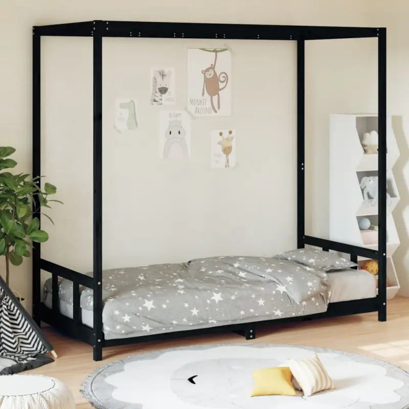 Peuterbed met massief grenenhout voor een natuurlijke slaapkamer - Zwart / 90 x 190 cm - Peuter- & kinderbedden