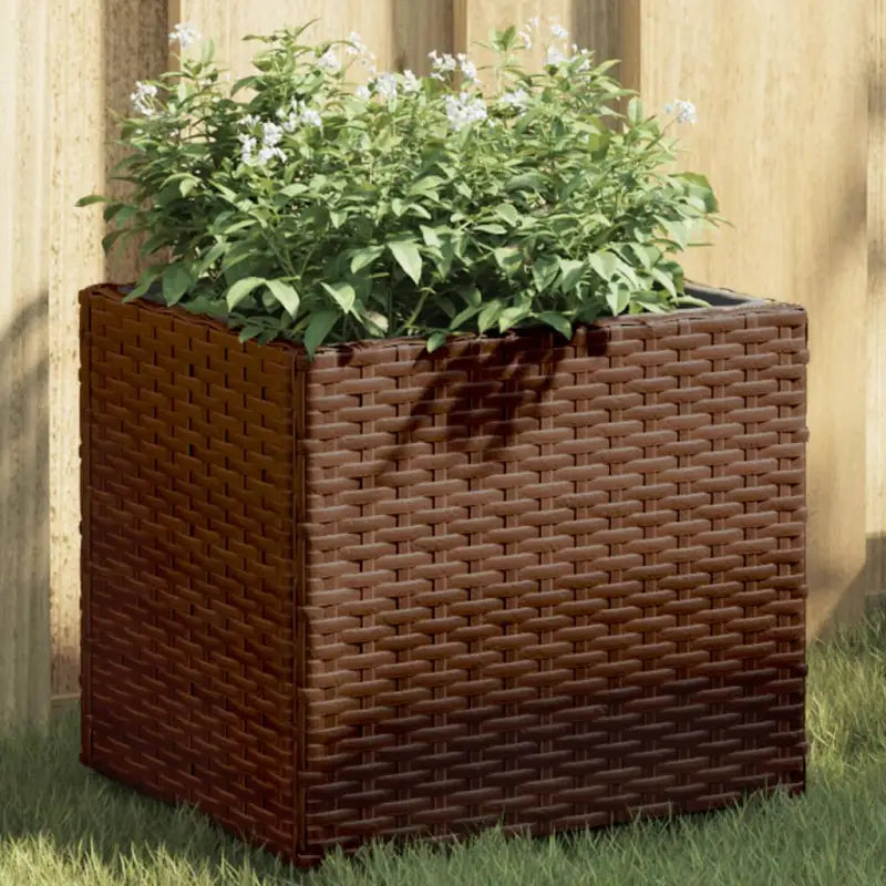 Plantenbak in poly rattan met nonwoven zak voor buitengebruik - Bruin / 36 x 30 x 32 cm / 1 - Bloempotten &