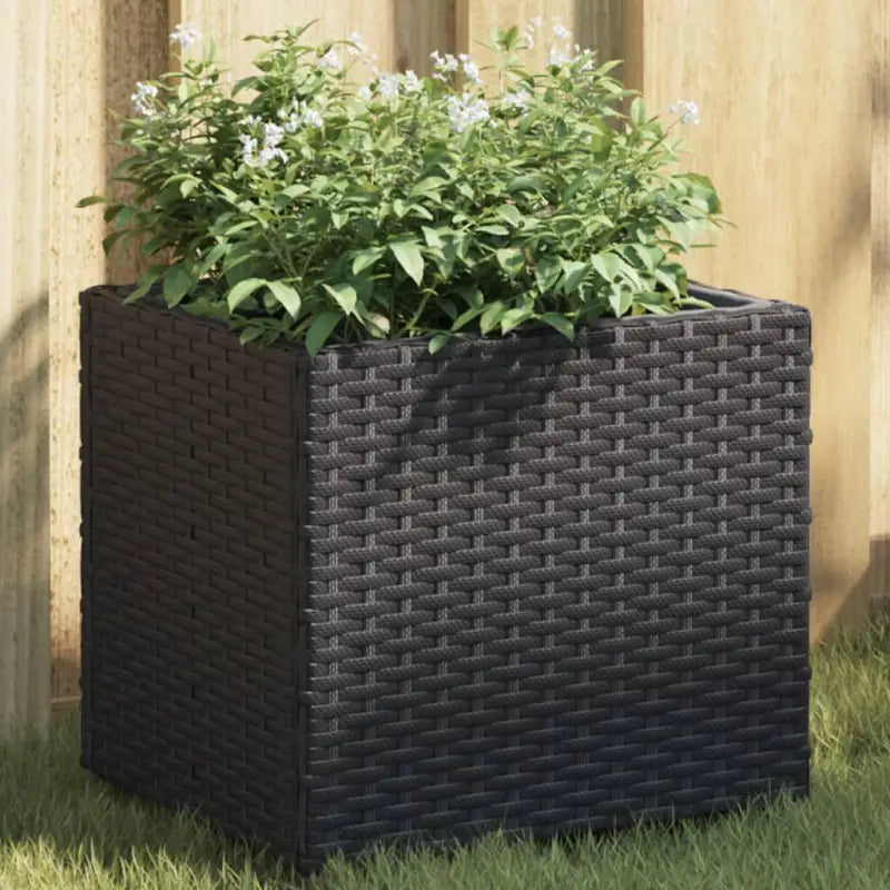 Plantenbak in poly rattan met nonwoven zak voor buitengebruik - Zwart / 36 x 30 x 32 cm / 2 - Bloempotten &